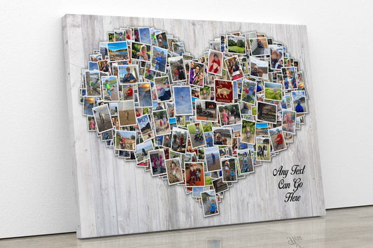 Heart Collage Personalised Grey Wood Photo Picture To Canvas Art Print Present