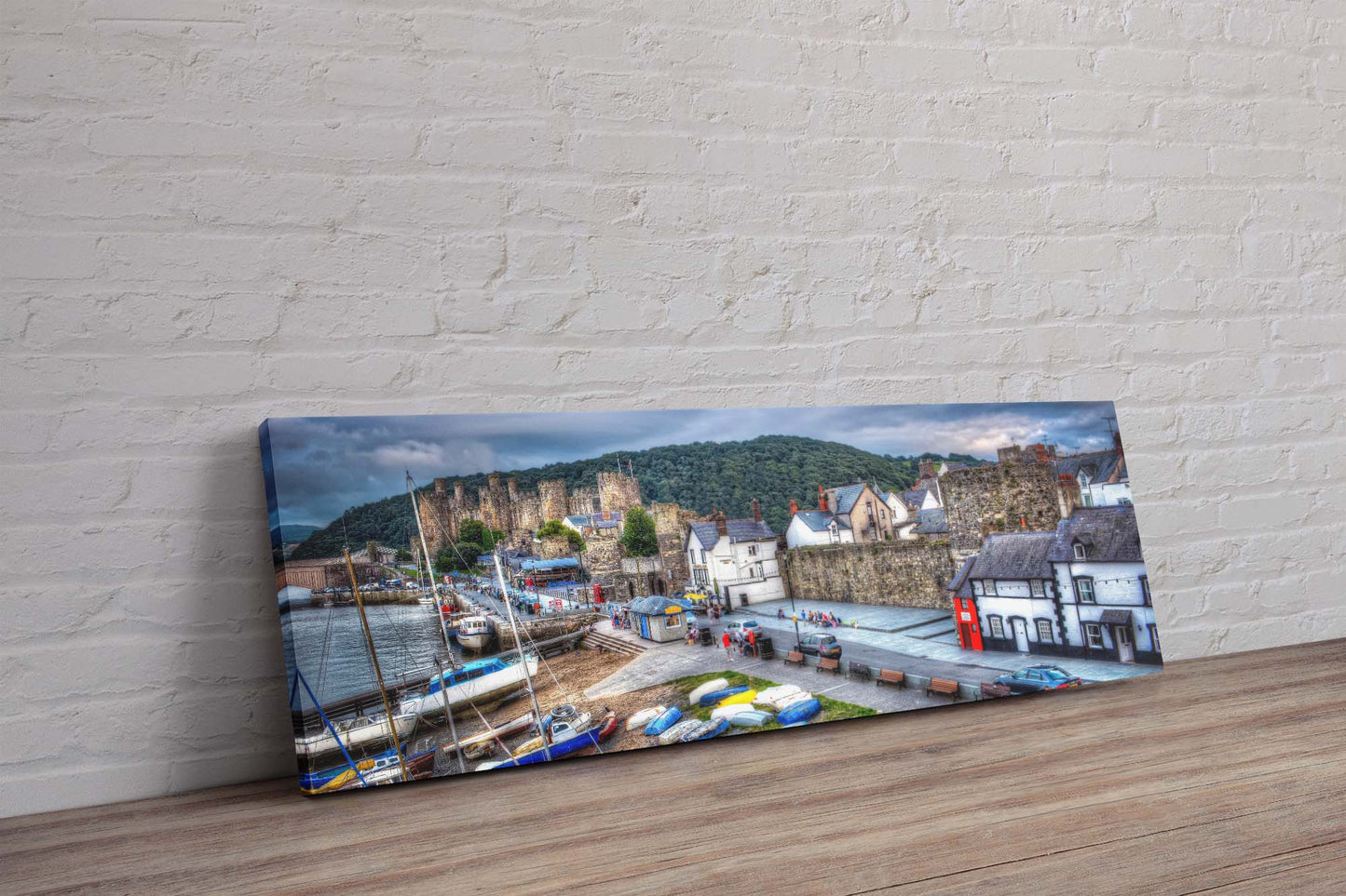 Panoramic Canvas Print View Of Conwy Quay and Castle Full Colour