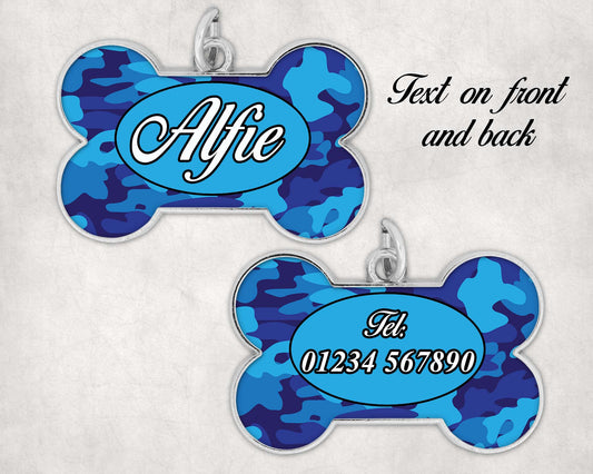 Personalised Dog Bone Tag For Collar Blue or Pink Add Any Message