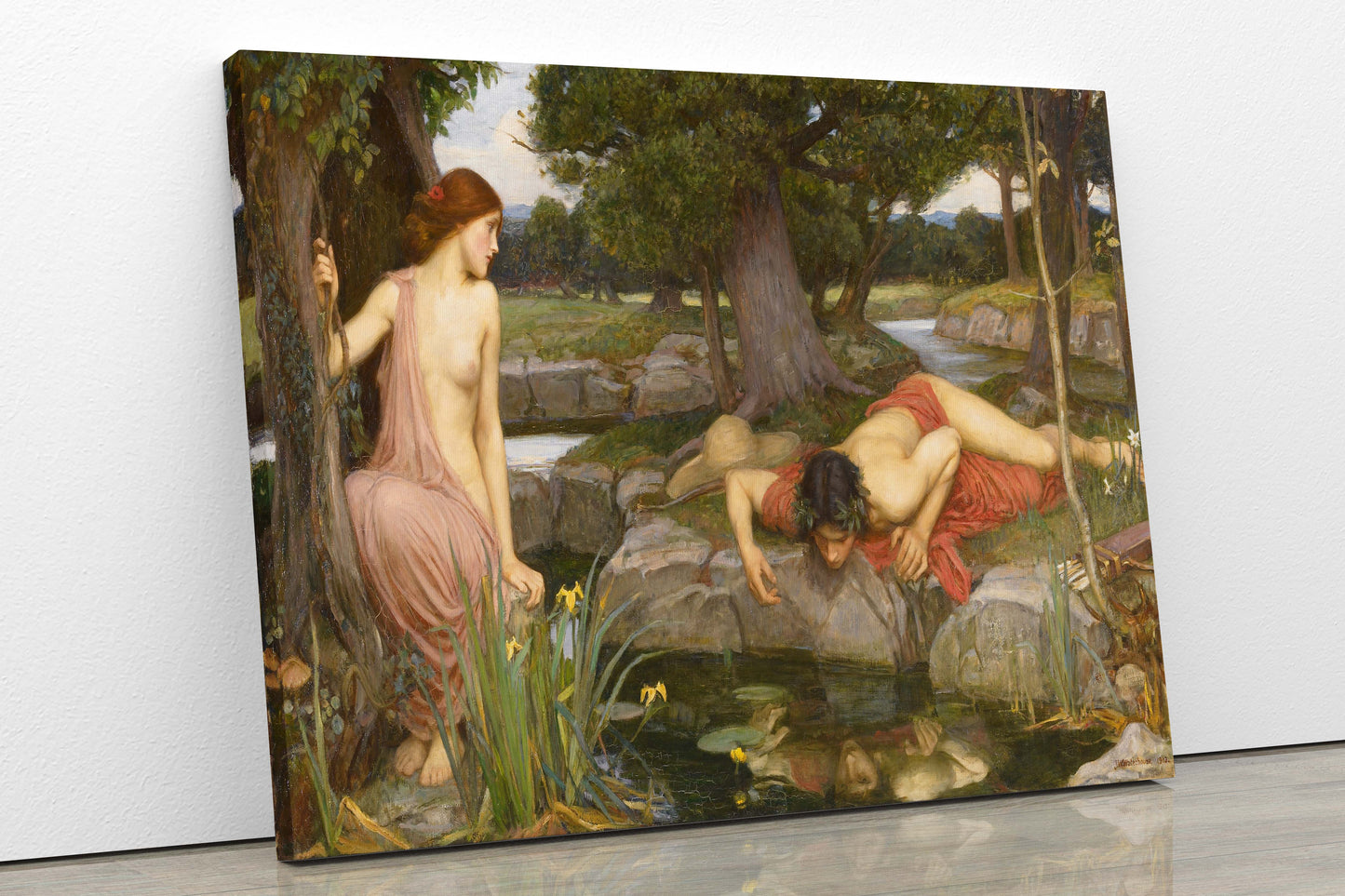 Echo And Narcissus John William Waterhouse Framed Canvas Wall Art Picture Print