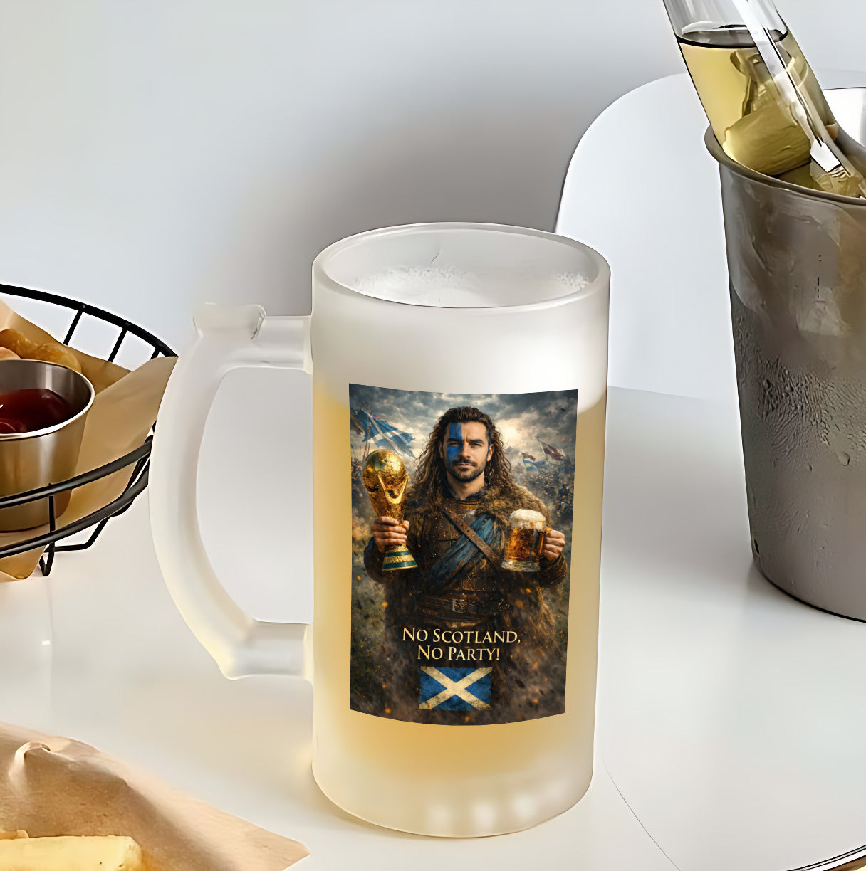 Personalised Custom Your Photo or Picture To Braveheart William Wallace Scotland World Cup Frosted glass Beer Mug.