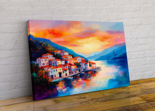 Mediterranean Sunset 3 Abstract Colourful Canvas Wall Art Picture Print in Leonid Afremov Style