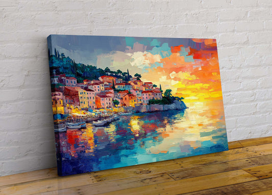 Mediterranean Sunset 2 Abstract Colourful Canvas Wall Art Picture Print in Leonid Afremov Style