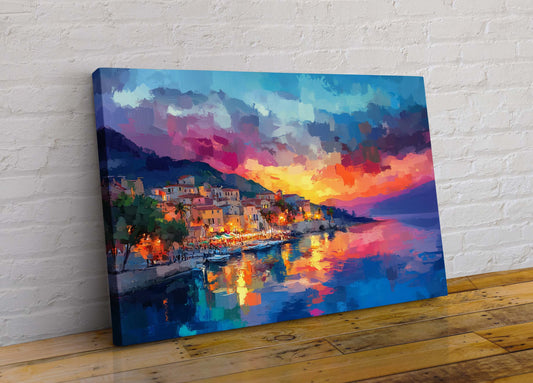 Mediterranean Sunset 6 Abstract Colourful Canvas Wall Art Picture Print in Leonid Afremov Style