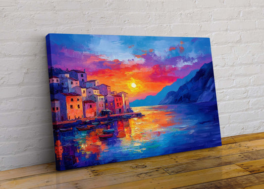 Mediterranean Sunset 5 Abstract Colourful Canvas Wall Art Picture Print in Leonid Afremov Style