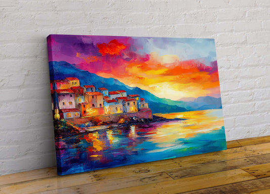 Mediterranean Sunset 4 Abstract Colourful Canvas Wall Art Picture Print in Leonid Afremov Style