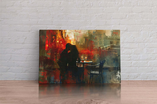 Red Tone Romantic Couple Street Paris Abstract Canvas Wall Art Picture Print