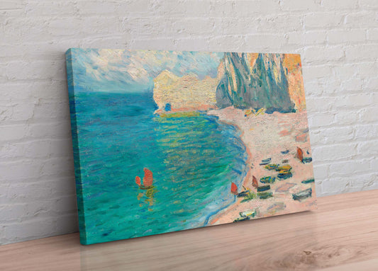 Claude Monet The Beach and the Falaise d'Amont Framed Canvas Wall Art Picture Print