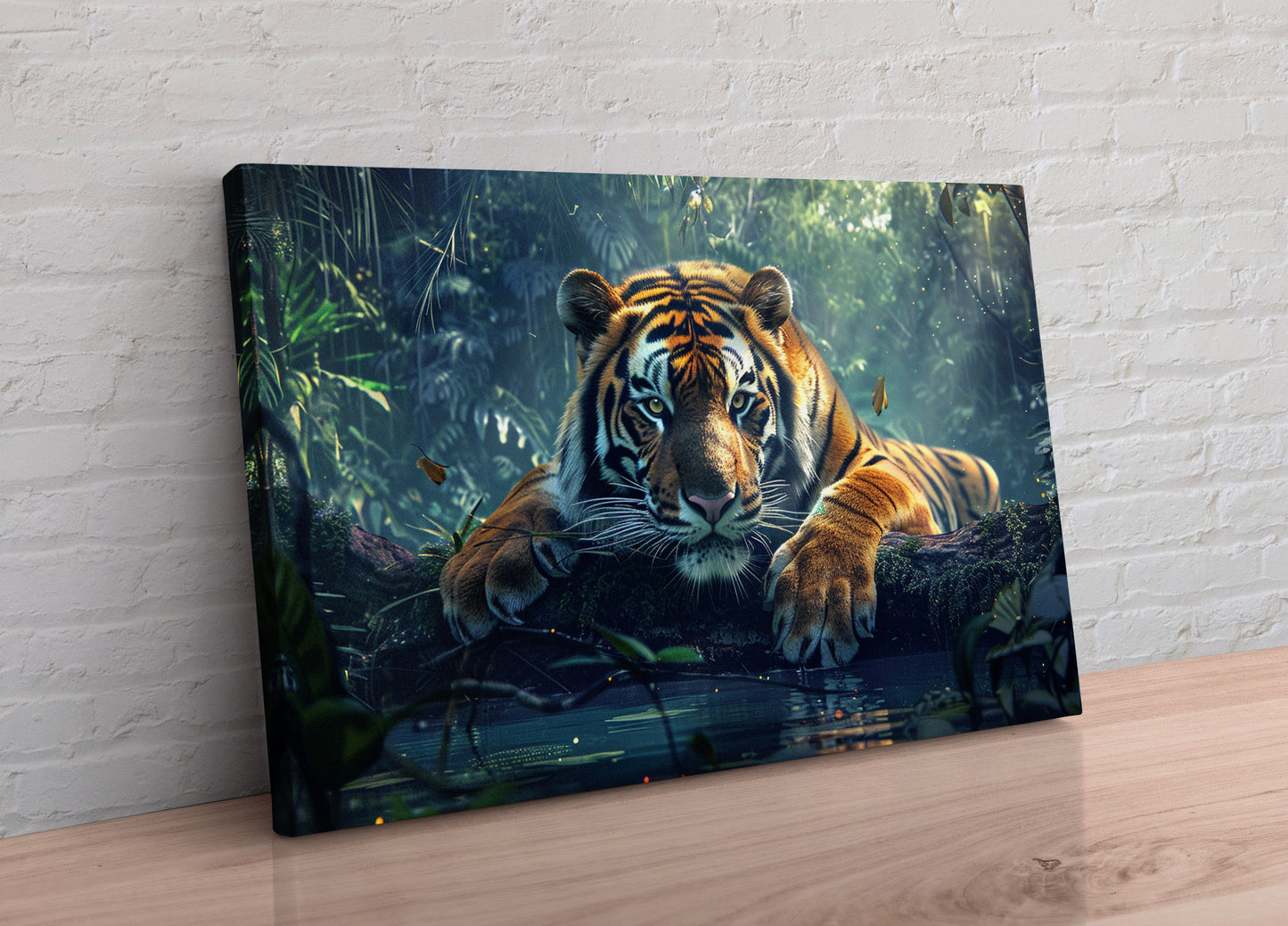 Tiger Lying Down in the Jungle Water Cat Animal Canvas Wall Art Painting Picture Print