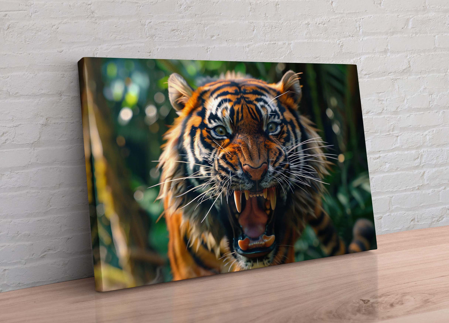 Tiger Teeth in the Jungle Water Cat Animal Canvas Wall Art Painting Picture Print