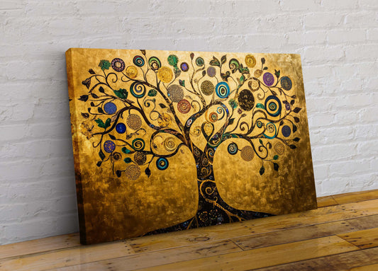 Golden Tree of Life Colourful Abstract Colourful Canvas Wall Art Picture Print in Gustav Klimt Style